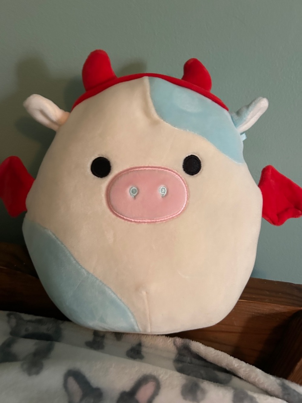 Squishmallows Cream, Light Blue & Red Cow-Pig Plush